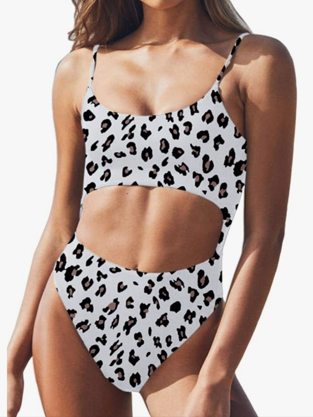 Meyeeka White Leopard Print Cutout One-Piece Swimsuit Lace Up Back Size L